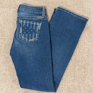 Blue Boot Cut Jeans with Star Pocket Detail
